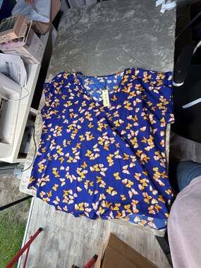 Speed Limit M.P.H. Plus Size 3X Royal Blue Butterfly Print Blouse